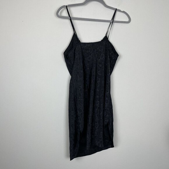 Amelias Vintage Black Satin Floral Chemise Slip Size Medium Made in USA - Picture 1 of 6